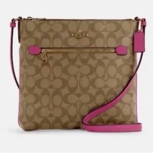 Coach Rowan File Crossbody Bag (Tan and Pink)